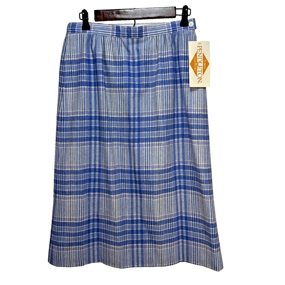 Pendleton Womens Vintage Plaid‎ Wool A-Line Midi Skirt Size 10 Blue Gray Pockets